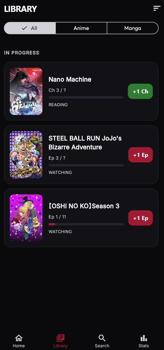 OtakuLog library screen